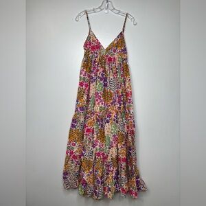Akualani Floral Tiered Maxi Sundress Women’s S Multicolor Cotton Boho Dress